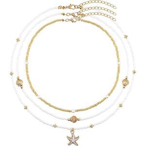 Bohemian Layered Beaded Necklace for Women Seashell Starfish Choker Jewelry